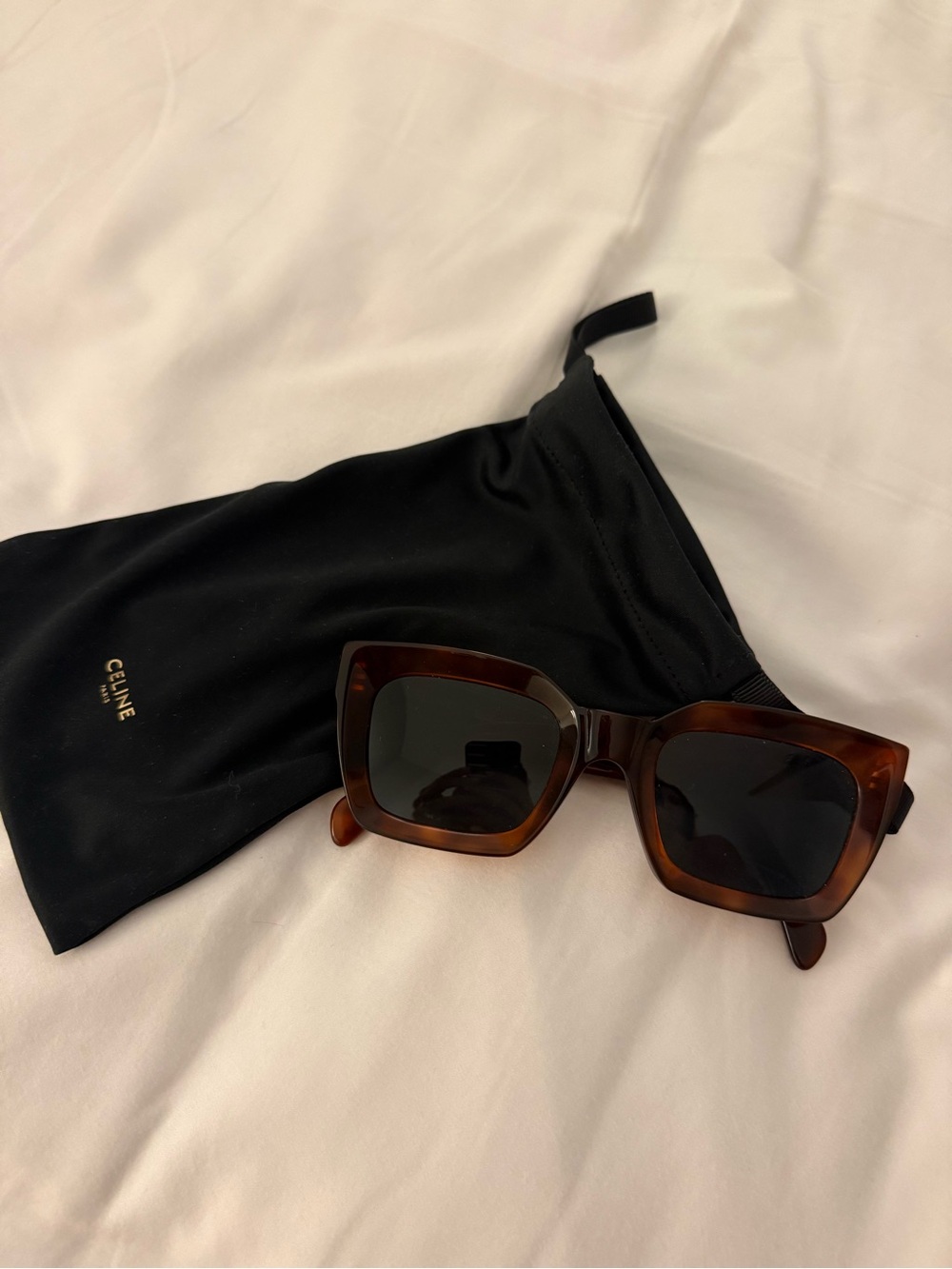 Celine Tortoiseshell Square Sunglasses with Dark Lenses